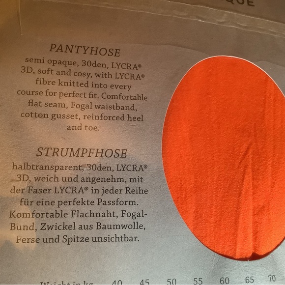 Fogal semi opaque pantyhose, 30 denier, style 138N, color orange, size: M - Picture 9 of 11